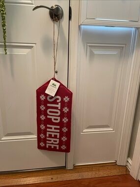NWT EVERGREEN Christmas Door Tag Reversible Hanger STOP HERE or NICE Magnetic